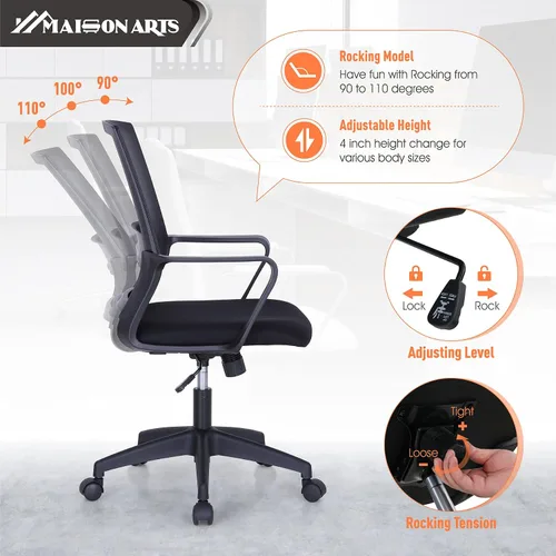Vista 5 de MAISON ARTS Silla ergonómica de oficina de malla, silla de escritorio para el hogar, silla de trabajo con respaldo medio para computadora con malla