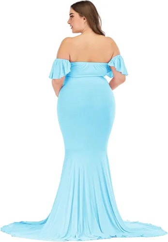 Vista 6 de ZIUMUDY Vestido de maternidad con hombros descubiertos y elegante para sesión de fotos, vestido de sirena envolvente para baby shower