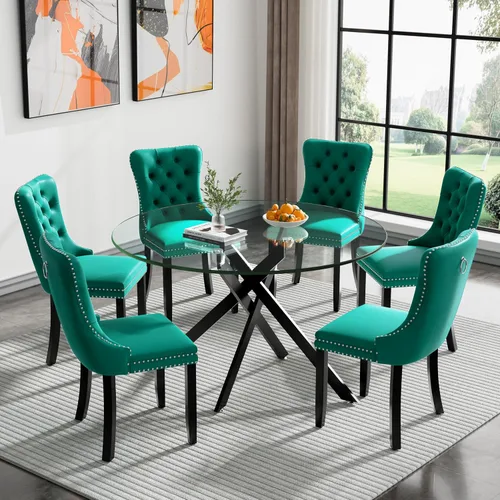 Vista 135 de Juego de mesa de comedor de cristal plateado moderno de 47 pulgadas para 2, juego de mesa de comedor de cocina redonda de 3 piezas con patas