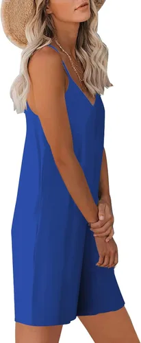 Vista 3 de Btaiuo Enterizo de verano para mujer, casual, sin mangas, con correa suelta, ajustable, pantalones cortos elásticos con bolsillos