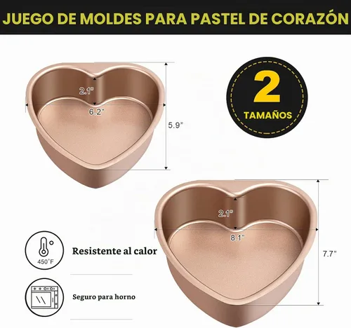 Vista 3 de Yomvzake Moldes de pastel de corazón de 5 pulgadas y 7 pulgadas, moldes antiadherentes en forma de corazón, juego de 2, moldes para tartas de queso