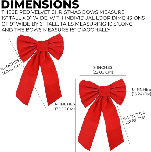 Vista 2 de Lazo de Navidad de terciopelo rojo de 9 x 16 pulgadas, paquete de 10 lazos navideños