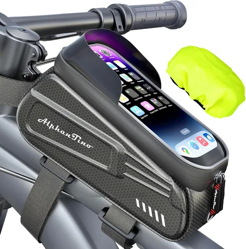 Vista 7 de Bolsa para Soporte de Teléfono para Bicicleta Alphantino - Estuche Rígido Impermeable de Gran Capacidad para Tubo Superior, Marco Frontal