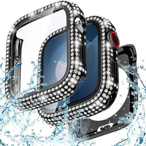 Vista 17 de Goton Funda de 40 mm impermeable con brillo para Apple Watch, protector de pantalla SE 3/2/1, Serie 6/5/4 de 40 mm, parachoques frontal de PC