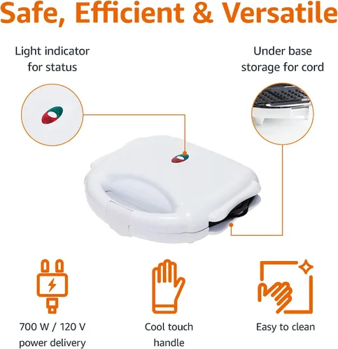 Vista 2 de Amazon Basics Wafflera, Sandwichera y Parrilla 3 en 1 Blanca, 700W