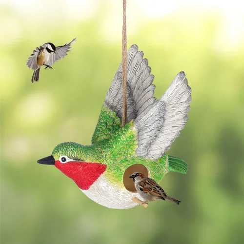 Vista 6 de BAYN Casa de pájaros para exterior, colgante hecho a mano de resina para colibríes, casas para pájaros al aire libre, pájaro azul, rechino, casas