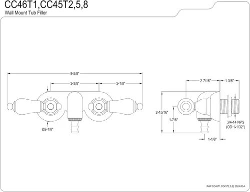 Vista 2 de Kingston Brass CC45T8 - Grifo vintage de 3-3/8 pulgadas para bañera de pared, níquel cepillado
