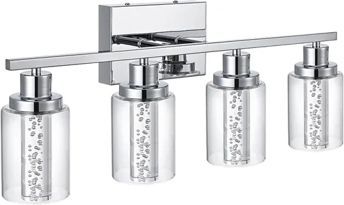 Vista 12 de MELUCEE Lámparas de tocador de baño, 3 luces LED sobre espejo, 3000 K-6000 K, moderna luz negra para baño con pantalla de cristal de burbujas, chips