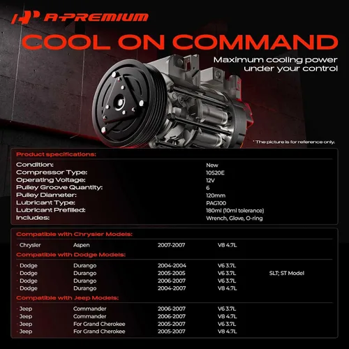 Vista 2 de A-Premium Compresor de aire acondicionado de CA con embrague compatible con Jeep Grand Cherokee 2005-2007, Commander 2006-2007 y Dodge Durango