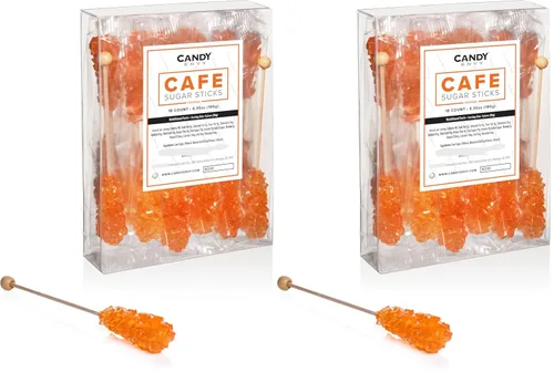 Vista 9 de Candy Envy - Palitos de azúcar Orange Café Mini Rock Candy - 36 agitadores de bebidas envueltos individualmente - Palitos Swizzle con sabor a naranja