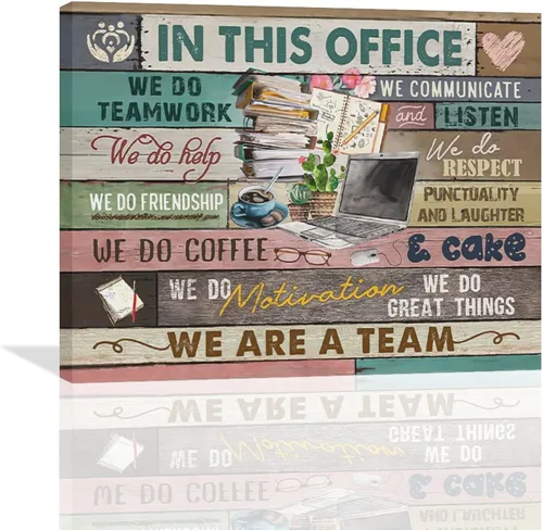 Vista 22 de At In This Office - Arte de pared inspirador para oficina, citas motivacionales, imágenes, lienzo, arte de pared con texto en inglés, We Are A Team