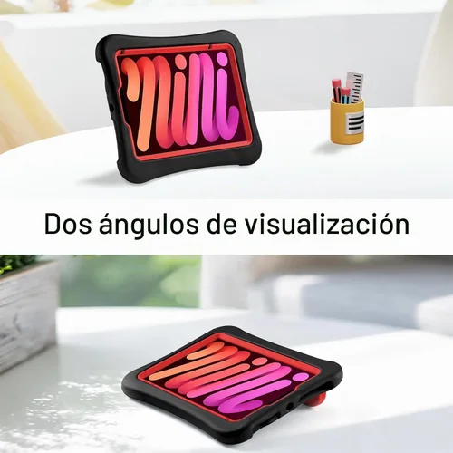 Vista 6 de Funda para Niños para iPad mini 7 (A17 Pro) 2024/iPad Mini6 2021, Peso Ligero Resistente/A Prueba de Golpes/A Prueba de Caídas con Asa/Soporte Negro