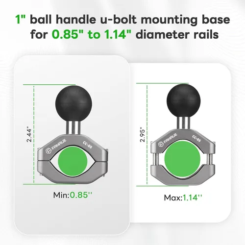 Vista 3 de FANAUE Abrazadera de Montaje para Manillar Base de Perno en U con Bola Tamaño B de 1" para Riel de 0.85" a 1.14" de Diámetro, Compatible