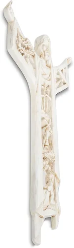 Vista 2 de The Risen Christ Calvary Story - Cruz de pared de piedra de resina de grano de madera de 11 pulgadas