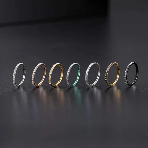 Vista 9 de FUNLMO - Aro de circonia cúbica y ópalo calibre 20G18G16G14G acero quirúrgico 316L aro para nariz tabique cartílago hélice trago joyería de piercing