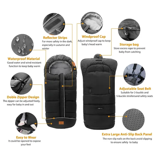 Vista 4 de LAT - Saco de dormir para bebé, cálido, universal, saco de dormir para cochecito para clima frío, saco impermeable para niños pequeños