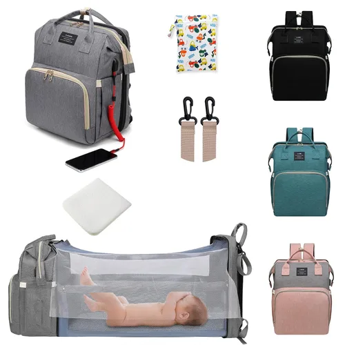 Vista 11 de ANWTOTU Mochila Bolsa para Pañales, Verde militar Mochila de viaje impermeable multifuncional con cambiador, estuche para chupete y correas