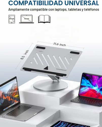 Vista 8 de YICOSUN - Soporte para computadora portátil para escritorio, soporte de computadora ajustable en altura giratoria de 360°, elevador ergonómico