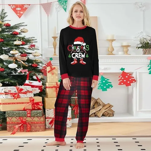 Vista 4 de WakeUple Pijamas de Navidad a juego para la familia, conjuntos de pijamas de Navidad clásicos rojos para mujeres, hombres, niños, perros y bebés