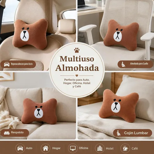 Vista 5 de CHERISH - Almohada para el cuello del automóvil, paquete de 2 cojines de apoyo para reposacabezas de oso, accesorio suave y cómodo, reposacabezas