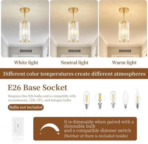 Vista 6 de 1 Pack Crystal Pendant Lights Kitchen Island,Modern Gold Pendant Light Fixtures,Adjustable Hanging Lighting for Kitchen Island Dining Room Bar Foyer
