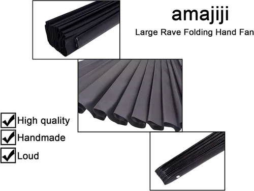 Vista 7 de Abanicos plegables grandes para bailar en línea, grandes abanicos de aplausos para baile, fiesta, decoración, festival (negro)
