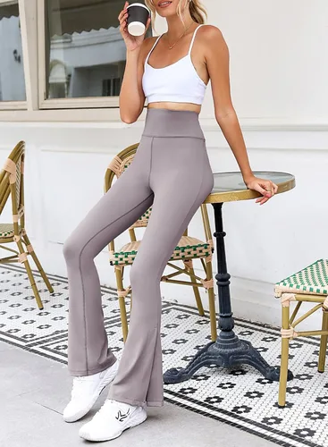 Vista 4 de Aleumdr Leggings acampanados para mujer, pantalones de yoga acampanados, parte inferior de corte de bota 2023, a la moda, pierna larga y ancha