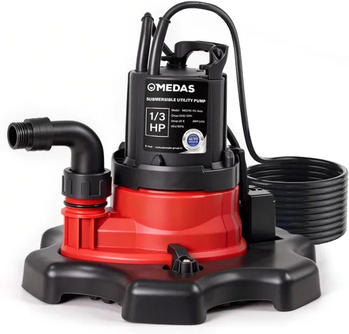 Vista 7 de MEDAS Bomba sumergible automática de 1/3 HP 2450 GPH, encendido/apagado automático con sensor inteligente, drena a 0.04 pulgadas, bomba de agua
