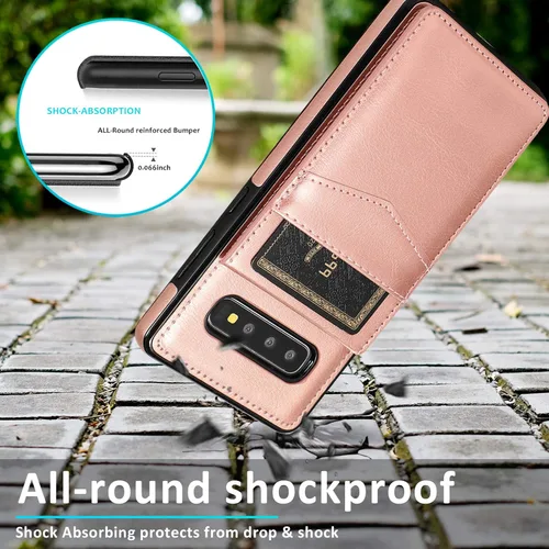 Vista 7 de Funda de teléfono para Samsung Galaxy S10 Plus con protector de pantalla de vidrio templado, soporte para tarjeta de crédito, soporte de cuero