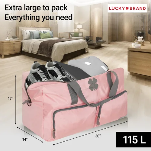 Vista 5 de Lucky Brand Bolso de fin de semana plegable para adultos con correa de hombro ajustable para adultos unisex, Rosa (Bridal Rose), Deportes