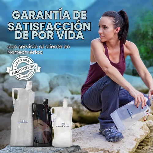 Vista 6 de Survivor Filter Botellas de agua plegables transparentes para viajes, senderismo, plegables, sin BPA, 2 unidades Negro