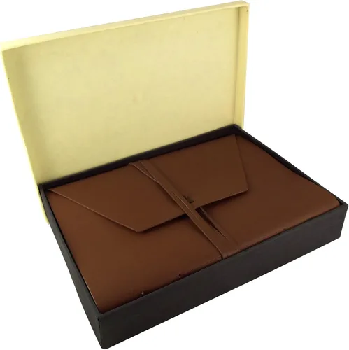 Vista 4 de Diario/cuaderno de bocetos grande de piel auténtica con caja de regalo, 380 páginas, 9 x 12 pulgadas, estilo vintage, marrón oscuro intenso