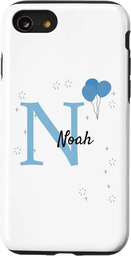 Vista 13 de iPhone 14 Noah Motif with Boys Name - Funda con aspecto azul