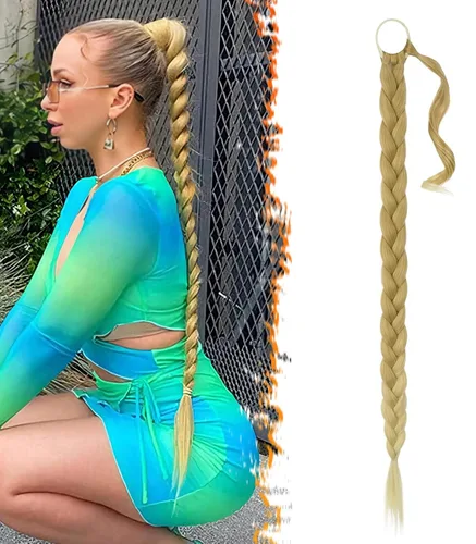 Vista 18 de Barsdar Extensión de 26 Pulgadas de Cola de Caballo Trenzada Larga con Banda Elástica - Extensiones de Cabello en Cola de Caballo Recta y Elegante
