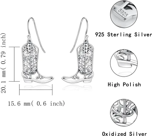 Vista 7 de Sterling Silver Cowgirl Boot Earrings Women Girls Dangle Boot Earrings Country Western Style Jewelry Gifts for Cowgirl