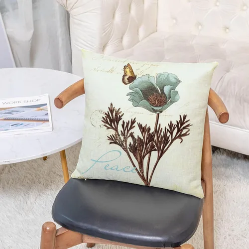 Vista 8 de Juego de 4 fundas de almohada decorativas con diseño floral, fundas de almohada lumbares de algodón y lino con hojas de loto, fundas de almohada