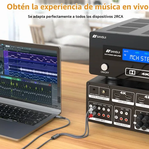 Vista 3 de Cable de audio USB C a 2 RCA, 6.6 pies tipo C a RCA macho a macho y RCA Splitter RCA 2RCA Jack Cable de audio USB-C para teléfono, tableta, cine