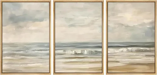 Vista 129 de SIGNWIN Lienzo enmarcado para pared, juego de arte abstracto de serenidad costera, ilustraciones abstractas junto al mar, arte moderno, decorativo