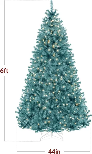 Vista 169 de Best Choice Products Árbol de Navidad azul bebé preiluminado de 6 pies, decoración navideña artificial completa con 947 puntas de rama, 250 luces