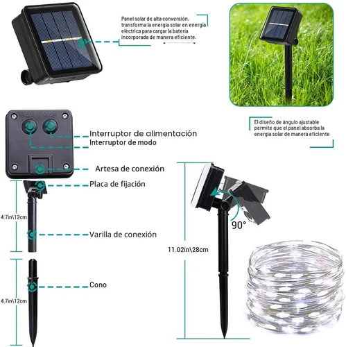 Vista 7 de Joomer - Tira de luces solares de hadas, paquete de 2, total 80 pies, 240 LED, luces de cuerda solar para exteriores, impermeables, 8 modos
