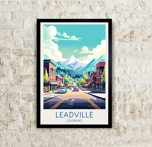 Vista 2 de Leadville Art, póster de viaje de Leadville, impresión de Leadville, pintura de Leadville, pintura de paisaje urbano, decoración del hogar, arte