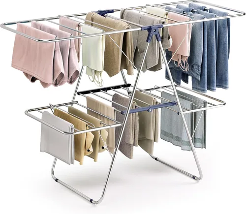 Vista 14 de APEXCHASER Perchero de Ropa, Perchero de Secado de Ropa con Altura Ajustable, Plegable con Alas de Gaviota para Lavandería, Uso