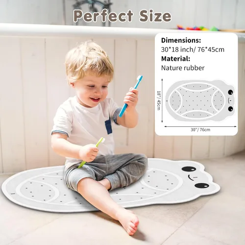 Vista 9 de Tapete antideslizante para bañera para niños pequeños, tapete de ducha de 30 x 18 pulgadas para ducha interior, tapete de goma sin olor químico