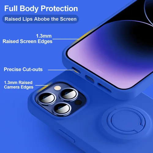 Vista 6 de Thomo Funda compatible con iPhone 14 Plus, silicona líquida suave de alta calidad a prueba de golpes, [soporte de anillo]