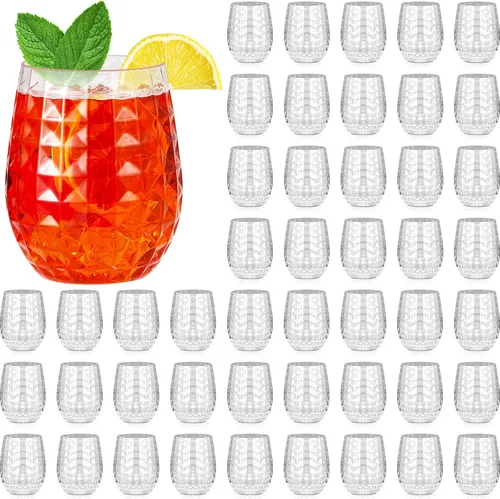 Vista 6 de Ctosree Juego de 12 vasos de piña Tiki de 12 onzas, copas de vino de plástico hawaianas Tiki tazas transparentes sin tallo, reutilizables, tazas
