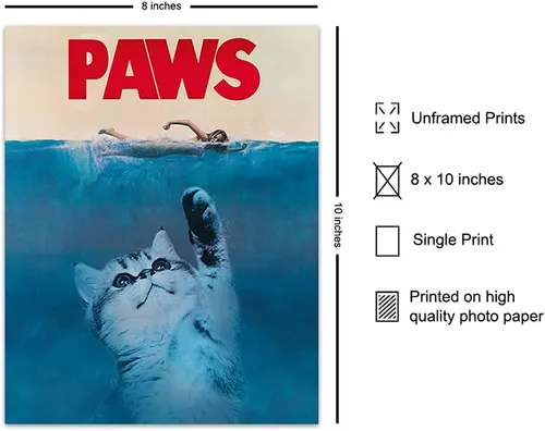Vista 2 de Arte y decoración de pared de gatos, regalos divertidos para amantes de los gatos para mujeres, bonito póster de gatito de 8 x 10 pulgadas