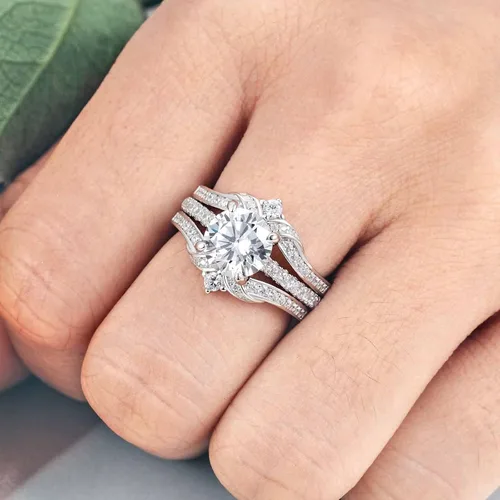 Vista 6 de Anillo de boda para mujer, bandas curvadas ajustables, apilables, anillos de media eternidad, AAAAA CZ 925, tamaño 4-12