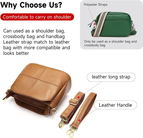 Vista 7 de Bolso de hombro de cuero genuino para mujer, bolso cruzado pequeño, bolso mini casual hobo señora bolsos y monederos de mensajero