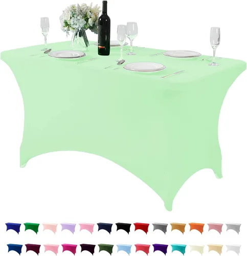 Vista 101 de Mantel de elastano para mesa de 6, 4 o 8 pies, universal, ajustable, para fiestas, banquetes, bodas y eventos, color verde manzana