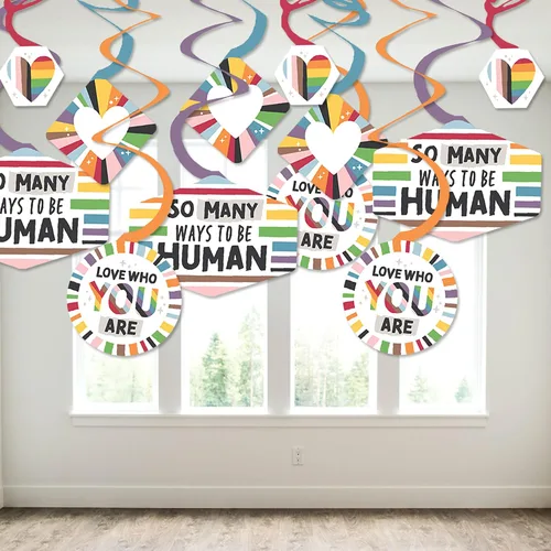 Vista 3 de Big Dot of Happiness So Many Ways to Be Human - Decoración colgante de fiesta de orgullo - Remolinos de decoración de fiesta - Juego de 40